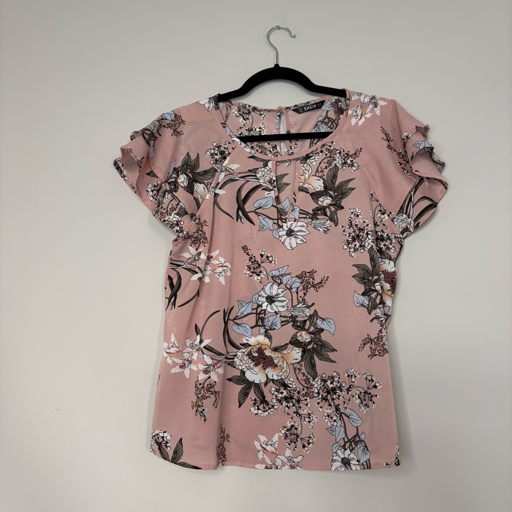 SHEIN Women’s Floral Top/Blouse Cap/Short Sleeves Size M Romantic, Casual